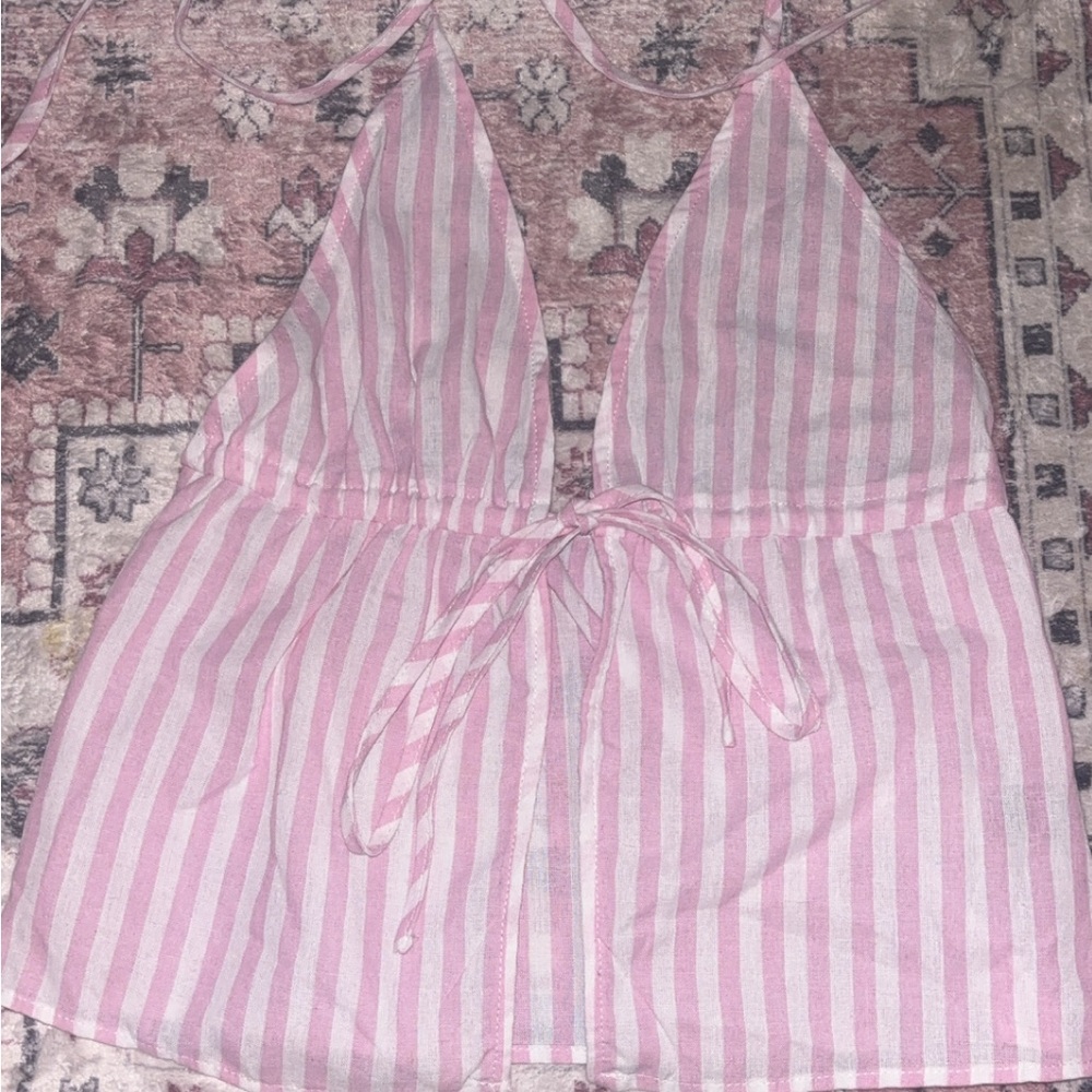 Pink Striped Halter Top